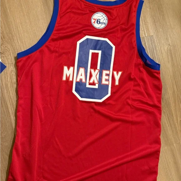 Red Basketball Jersey with Blue Trim